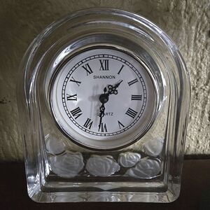 Clear Glass Mantel Clock with Roses